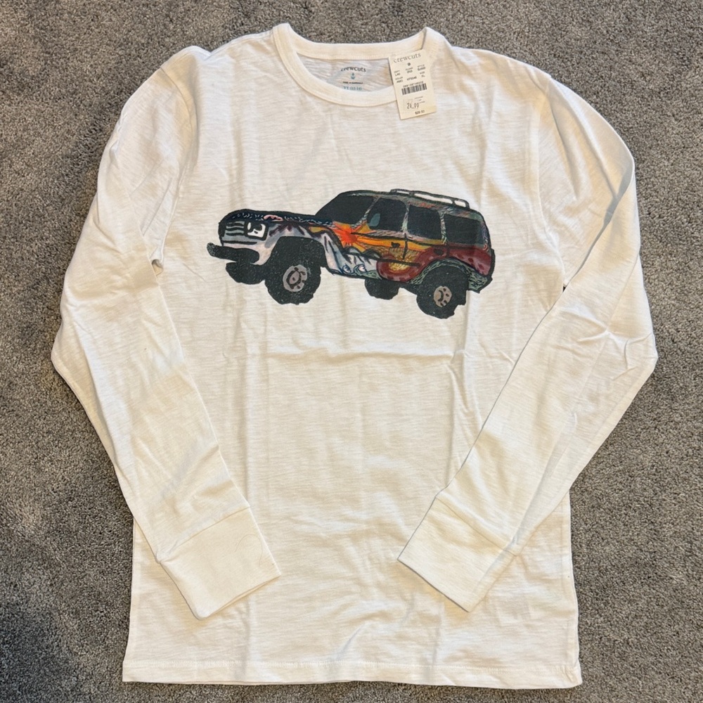 Crewcuts White Long Sleeve Tee with SUV Design Sz 12-14 NWT